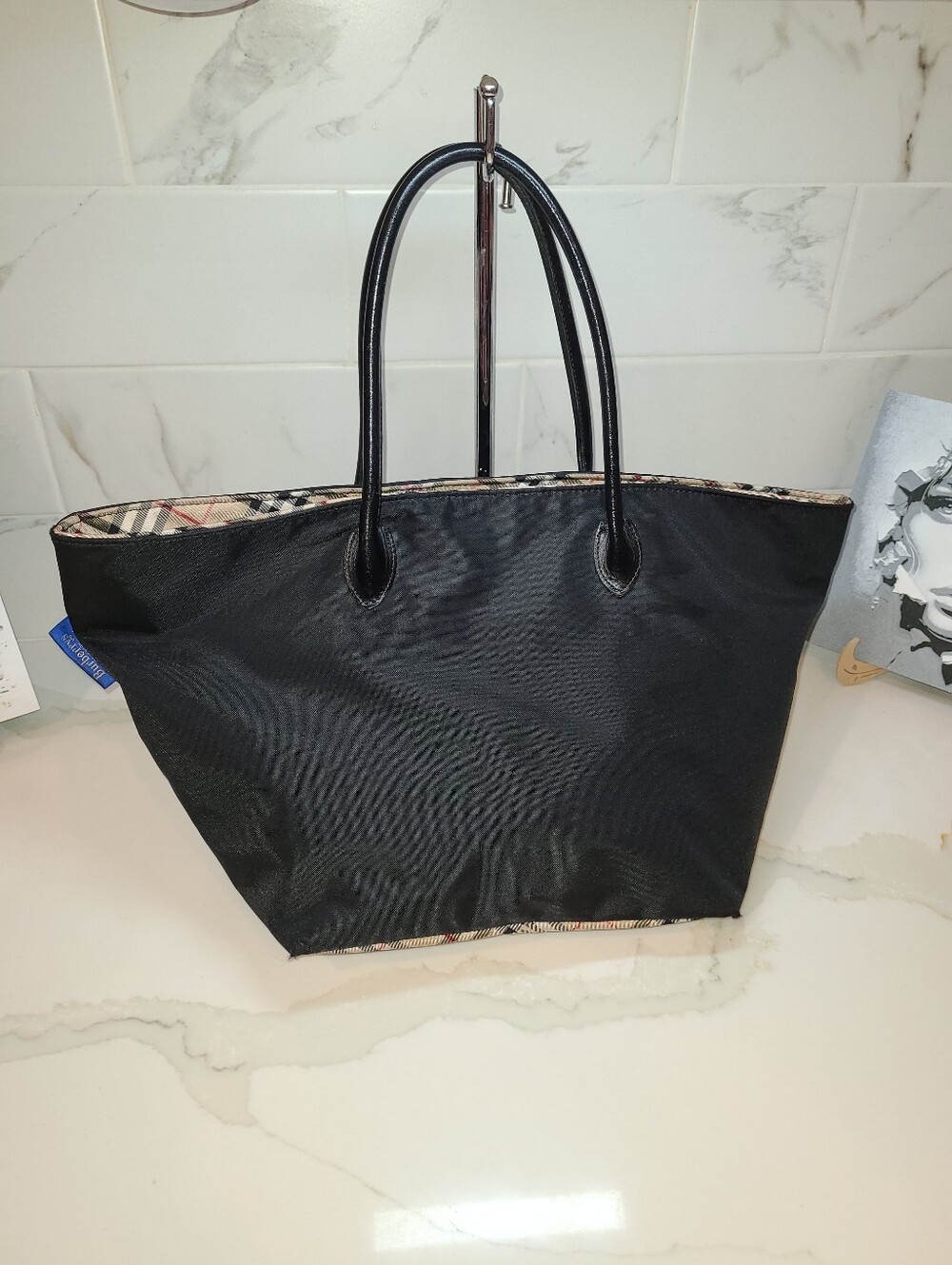 Burberry Blue Label Nova Check Nylon Tote With Leather Handles - Picture 4 of 13
